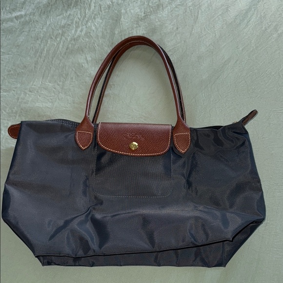 Longchamp Handbags - Classic Medium Black Tote with Brown Trim - Women Bags